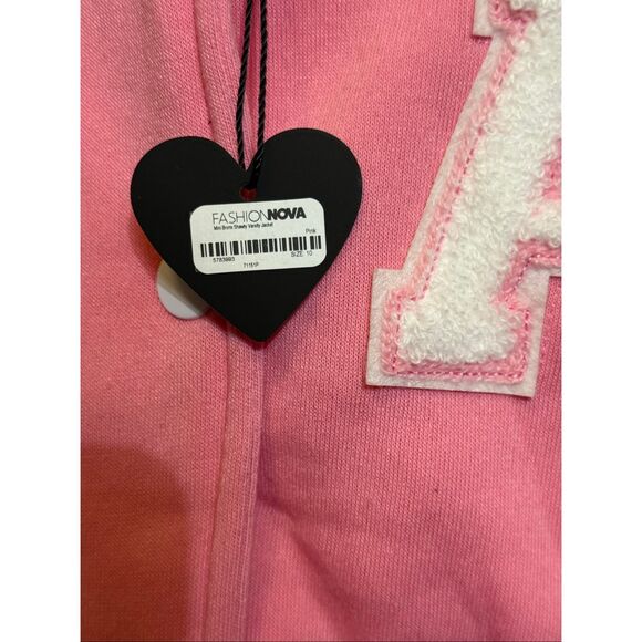 Nova Kids Girls Button-up Mini Bronx Shawty Varsity Bomber Jacket Pink Sz 10 NWT - Picture 4 of 12